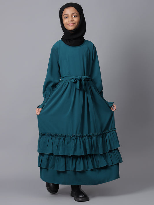 Nabia Bottle Green Frilled Abaya for Modest Kids Girls