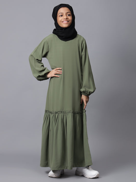 Nabia Jade Green Solid Aline Abaya for Modest Kids Girls