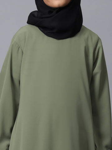 Nabia Jade Green Solid Aline Abaya for Modest Kids Girls