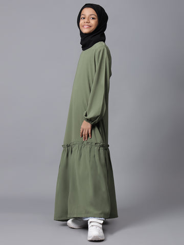 Nabia Jade Green Solid Aline Abaya for Modest Kids Girls