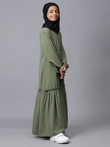 Nabia Jade Green Solid Aline Abaya for Modest Kids Girls