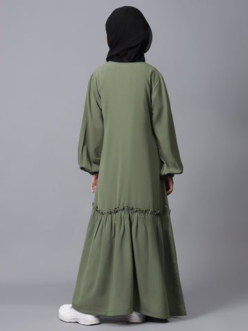 Nabia Jade Green Solid Aline Abaya for Modest Kids Girls