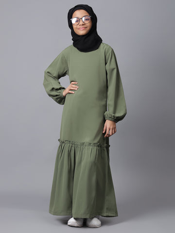 Nabia Jade Green Solid Aline Abaya for Modest Kids Girls