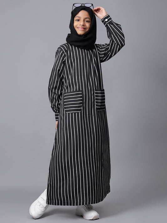 Nabia Black Striped Abaya for Modest Kids Girls