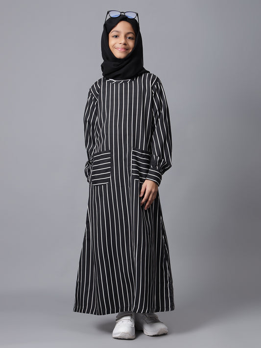 Nabia Black Striped Abaya for Modest Kids Girls