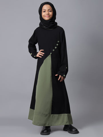 Black and Jade Green Abaya for Modest Kids Girls