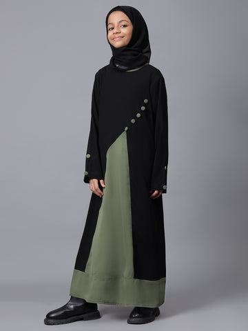 Black and Jade Green Abaya for Modest Kids Girls