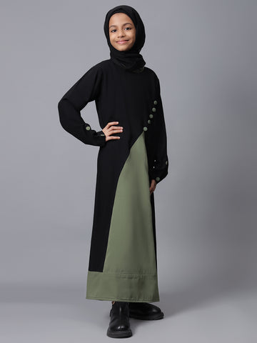 Black and Jade Green Abaya for Modest Kids Girls