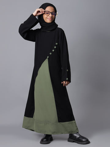 Black and Jade Green Abaya for Modest Kids Girls