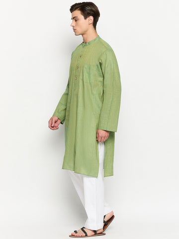 Jade Green Solid Men's Kurta With Mandarin Collar