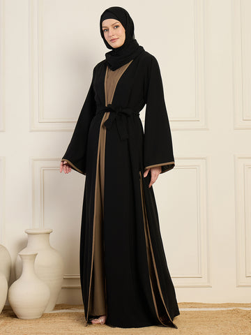 2 Piece Black and Oat Shrug Set with Matching Black Hijab for Women