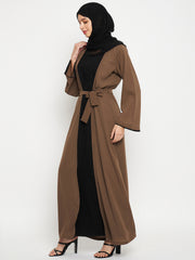 2 Piece Oat Shrug Abaya with Black Hijab For Women