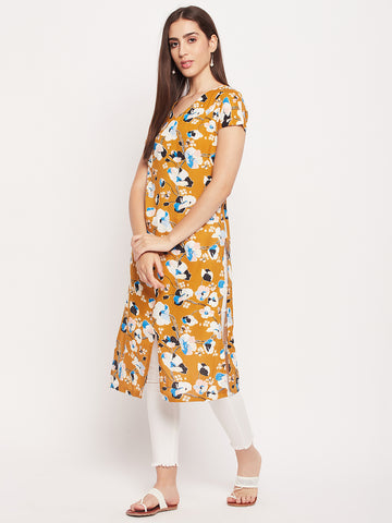 Nabia Women Yellow Printed Short-Sleeve kurta