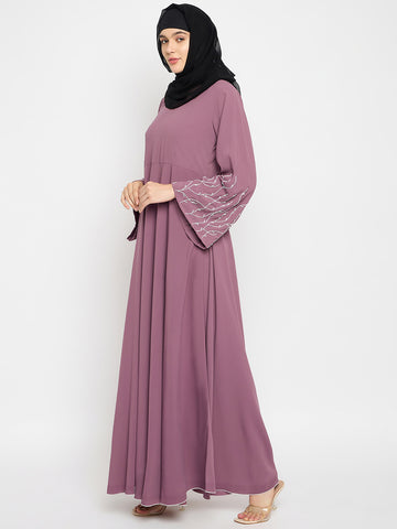 Hand Work Detailing Pink Solid Luxury Abaya Burqa for Women With Black Hijab