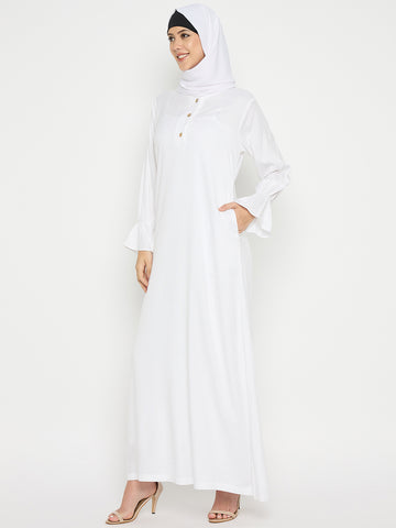 Rayon Bell Sleeves White Abaya Burqa For Women with Black Georgette Hijab