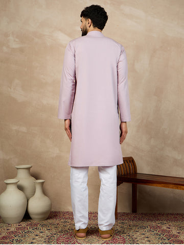 Nabia Solid Mandarin Collar Relaxed Straight Cotton Kurta For Men