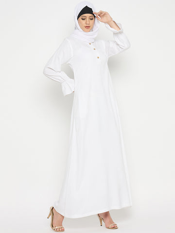 Rayon Bell Sleeves White Abaya Burqa For Women with Black Georgette Hijab
