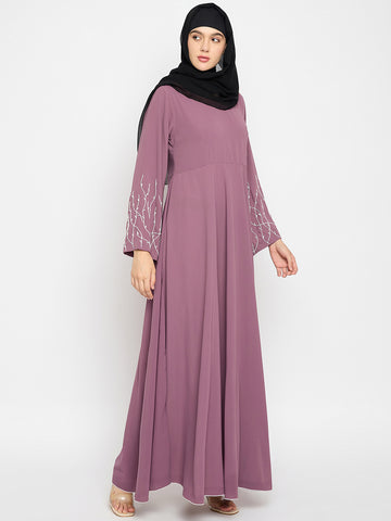 Hand Work Detailing Pink Solid Luxury Abaya Burqa for Women With Black Hijab