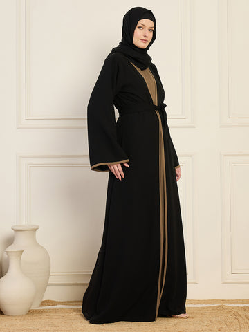 2 Piece Black and Oat Shrug Set with Matching Black Hijab for Women