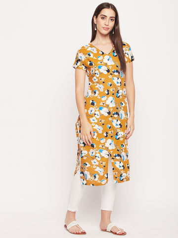 Nabia Women Yellow Printed Short-Sleeve kurta