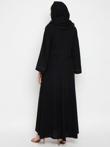 Hand Work Detailing Black Solid Luxury Abaya Burqa for Women With Black Hijab