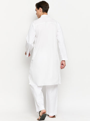 White Solid Embroidery Details Kurta For Men