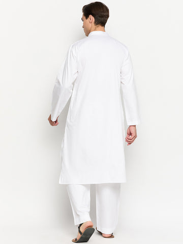 Embroidery Details White Solid Kurta For Men