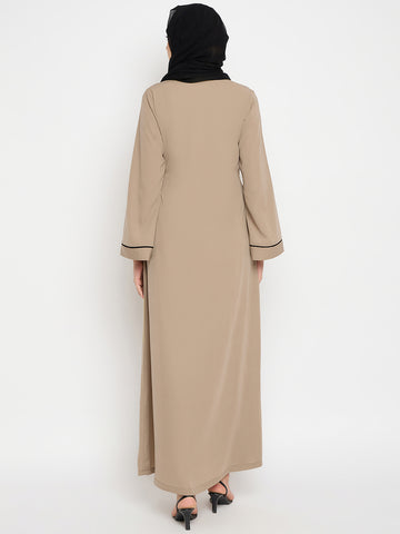 Nabia Beige Solid Luxury Abaya Burqa For Women With Hand Work Detailing