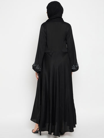 Hand Work Detailing Black Solid Luxury Abaya Burqa With Black Georgette Hijab