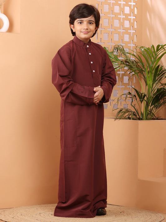 Nabia Maroon Solid Thobe / Jubba For Kids Boys