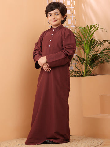 Nabia Maroon Solid Thobe / Jubba For Kids Boys