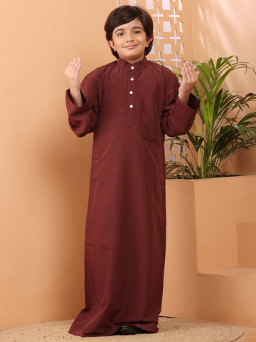 Nabia Maroon Solid Thobe / Jubba For Kids Boys