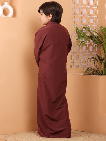 Nabia Maroon Solid Thobe / Jubba For Kids Boys