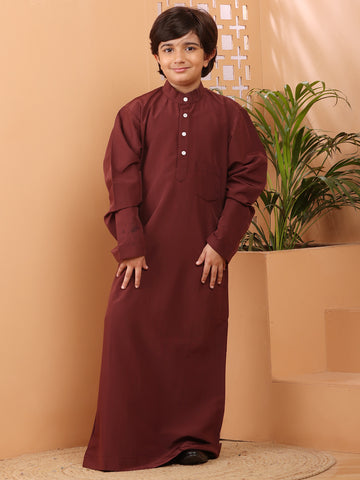 Nabia Maroon Solid Thobe / Jubba For Kids Boys