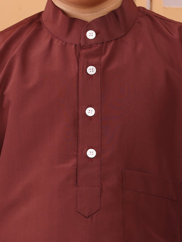 Nabia Maroon Solid Thobe / Jubba For Kids Boys