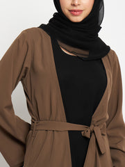 2 Piece Oat Shrug Abaya with Black Hijab For Women