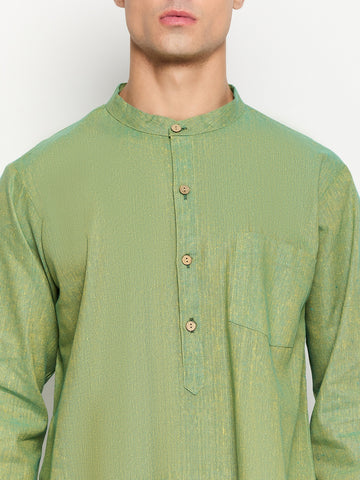 Jade Green Solid Men's Kurta With Mandarin Collar