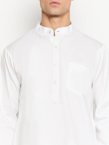 White Solid Men's Kurta With Mandarin Collar