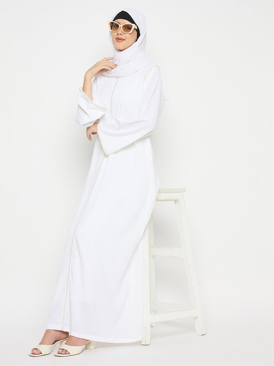 White Solid Embroidery Abaya Burqa For Women With Black Hijab