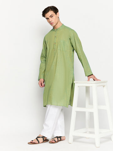 Jade Green Solid Men's Kurta With Mandarin Collar