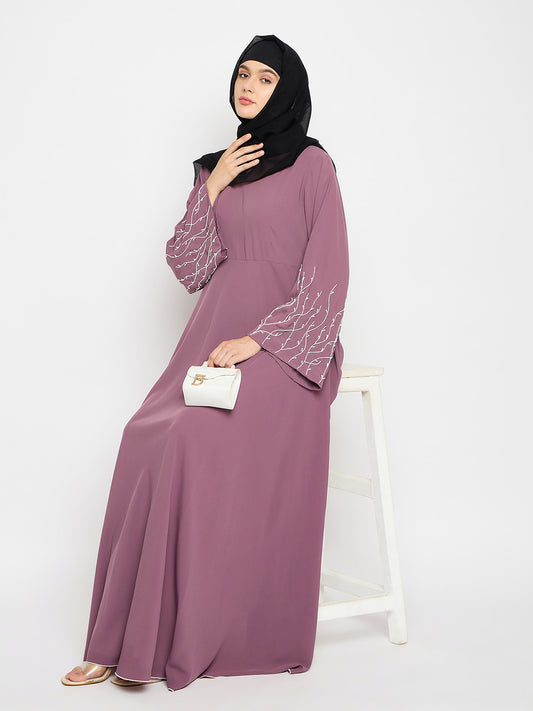 Hand Work Detailing Pink Solid Luxury Abaya Burqa for Women With Black Hijab