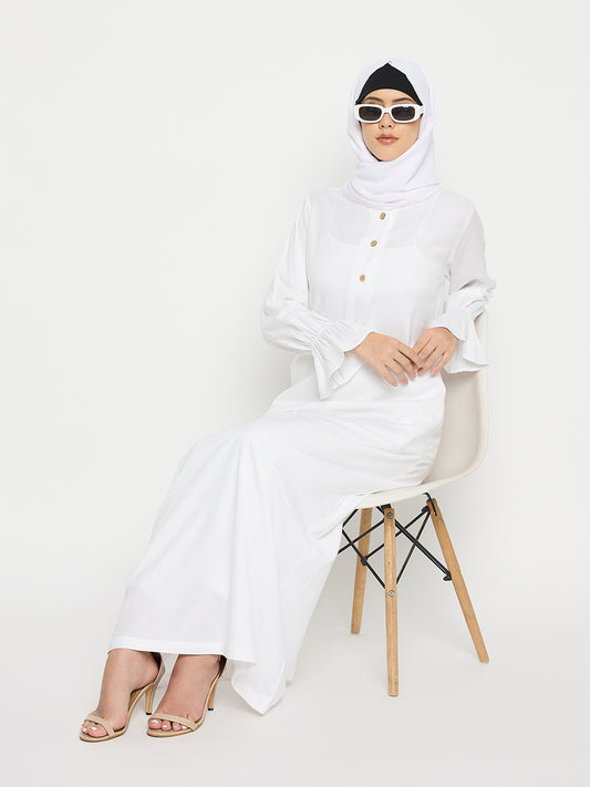 Rayon Bell Sleeves White Abaya Burqa For Women with Black Georgette Hijab