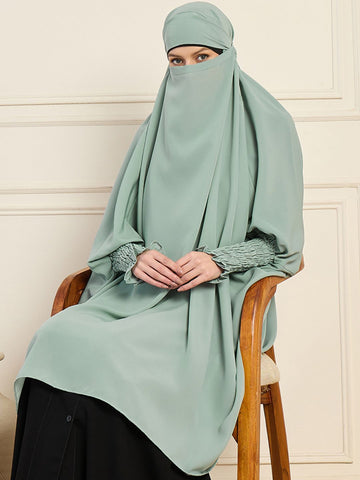 Nabia Sea Green Solid Full Free Size Prayer Khimar