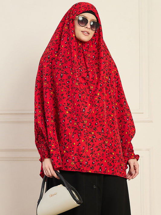 Nabia Red Printed Full Free Size Prayer Khimar