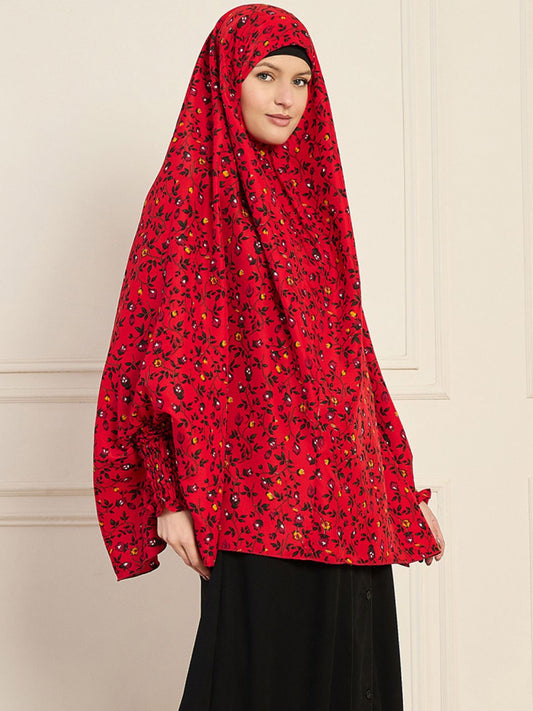 Nabia Red Printed Full Free Size Prayer Khimar