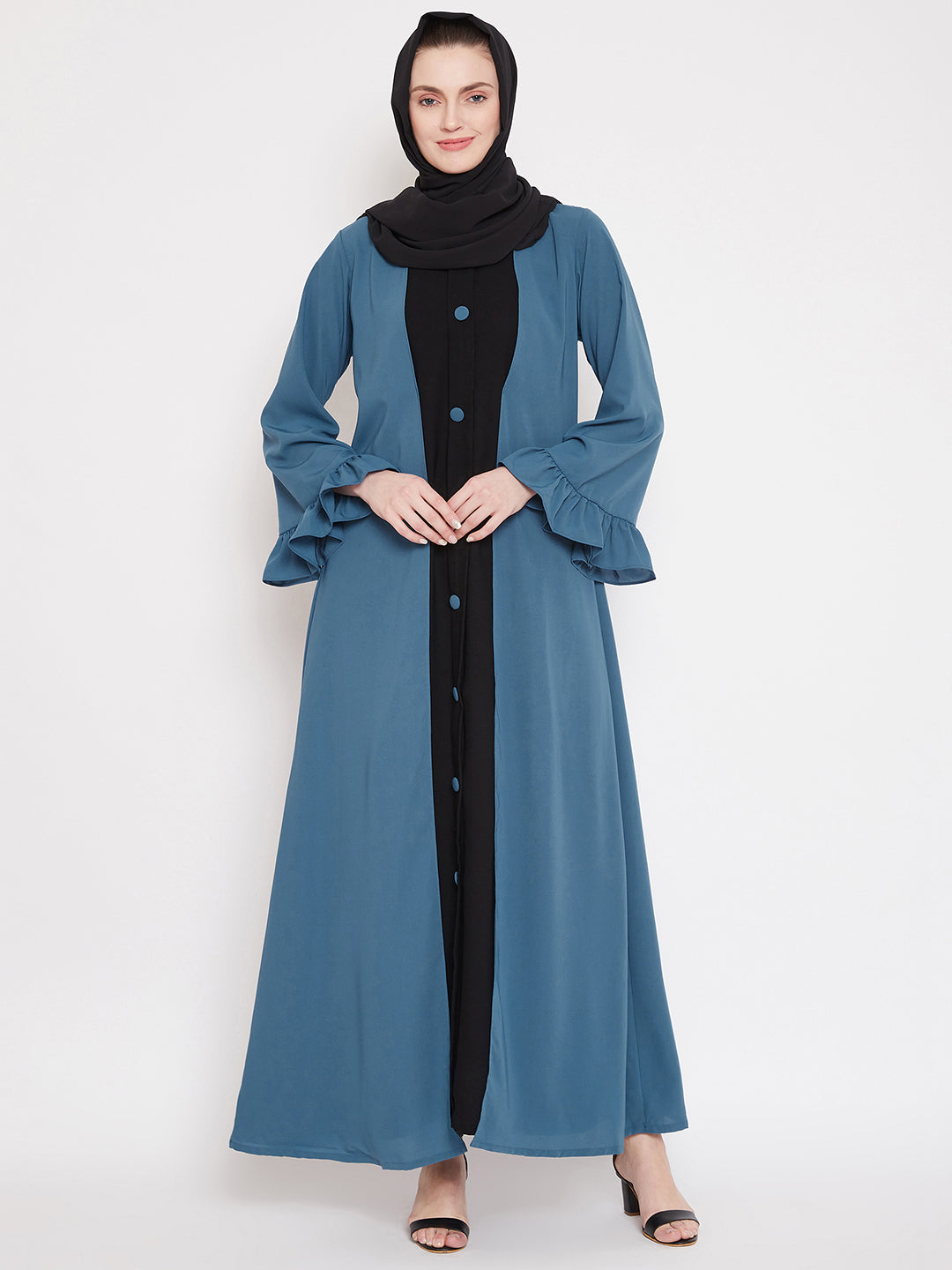 Nabia Two Color Combination Free Sleeves Abaya for Women with Georgette Scarf