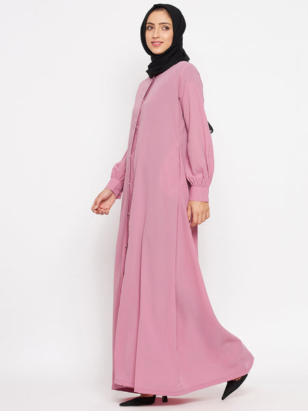 Nabia Women Pink Solid Front Open Abaya With Georgette Scarf Online in ...