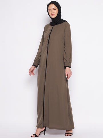 Nabia Oat Solid Nida Matte Fabric Abaya For Women With Georgette Scarf