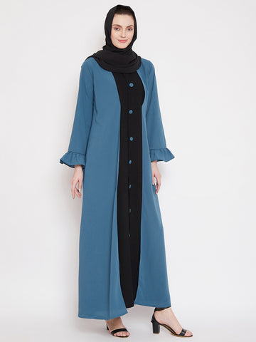 Nabia Two Color Combination Free Sleeves Abaya for Women with Georgette Scarf